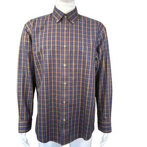 Cabelas Mens Button-Down Plaid Shirt L/XL Regular Fit Cotton Blue/Brown Casual